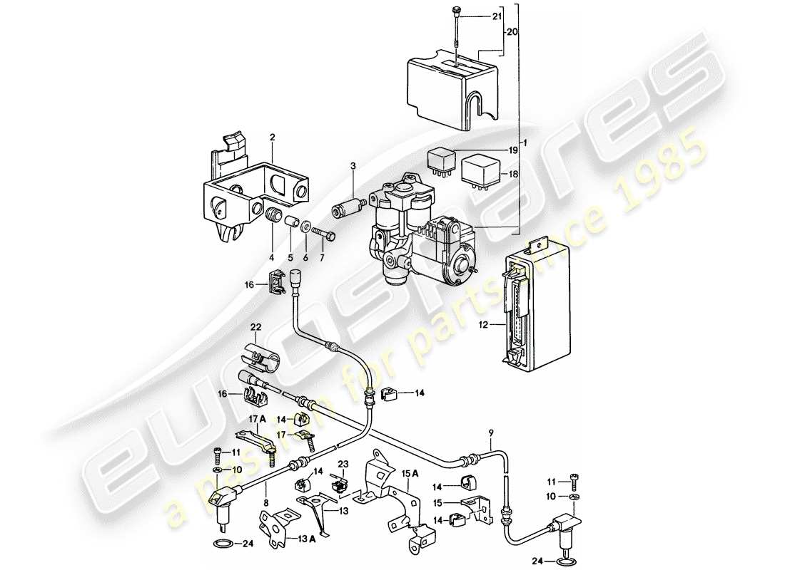 porsche 1983 (928) anti-locking brake syst. -abs- - hydraulic unit - speed sensor - electronic control module part diagram