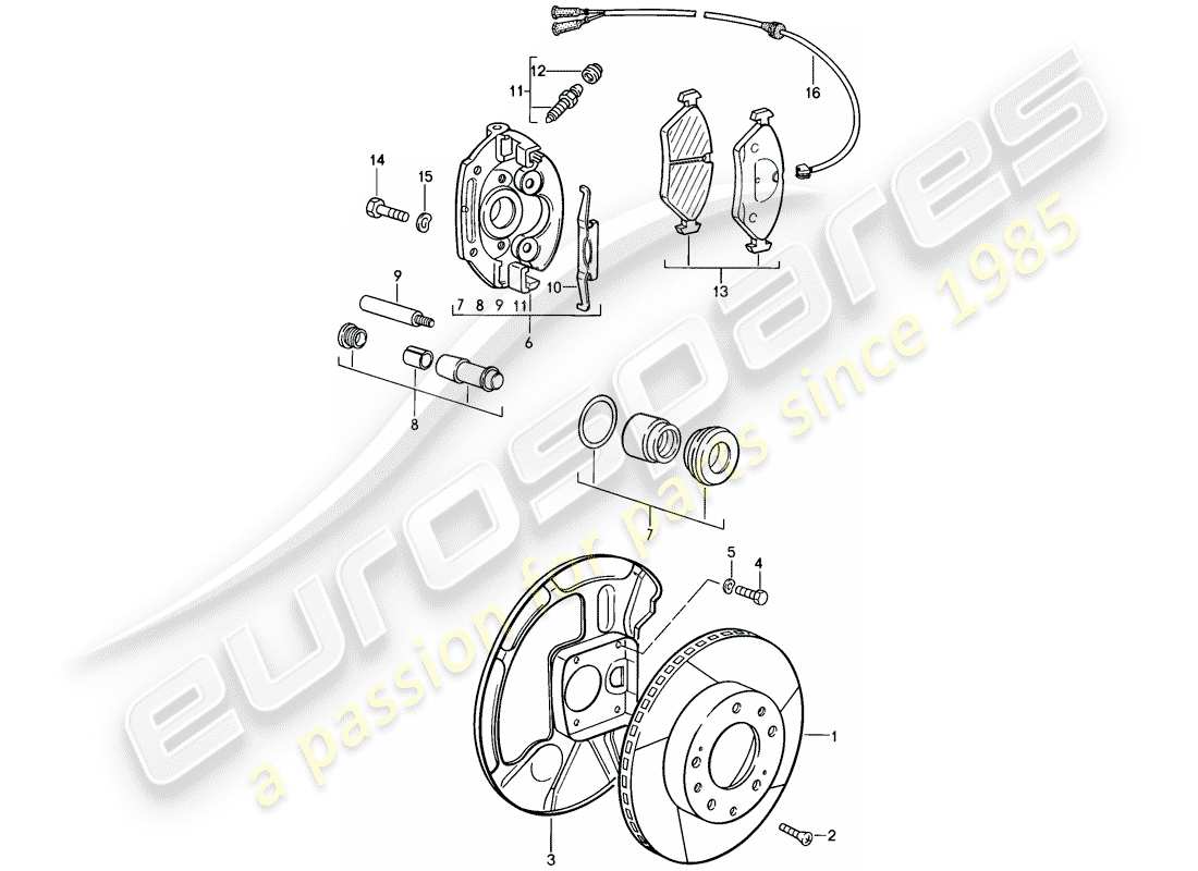 porsche 1983 (928) disc brakes - front axle - floating calliper - also use: - fasteners - for - brake lining part diagram