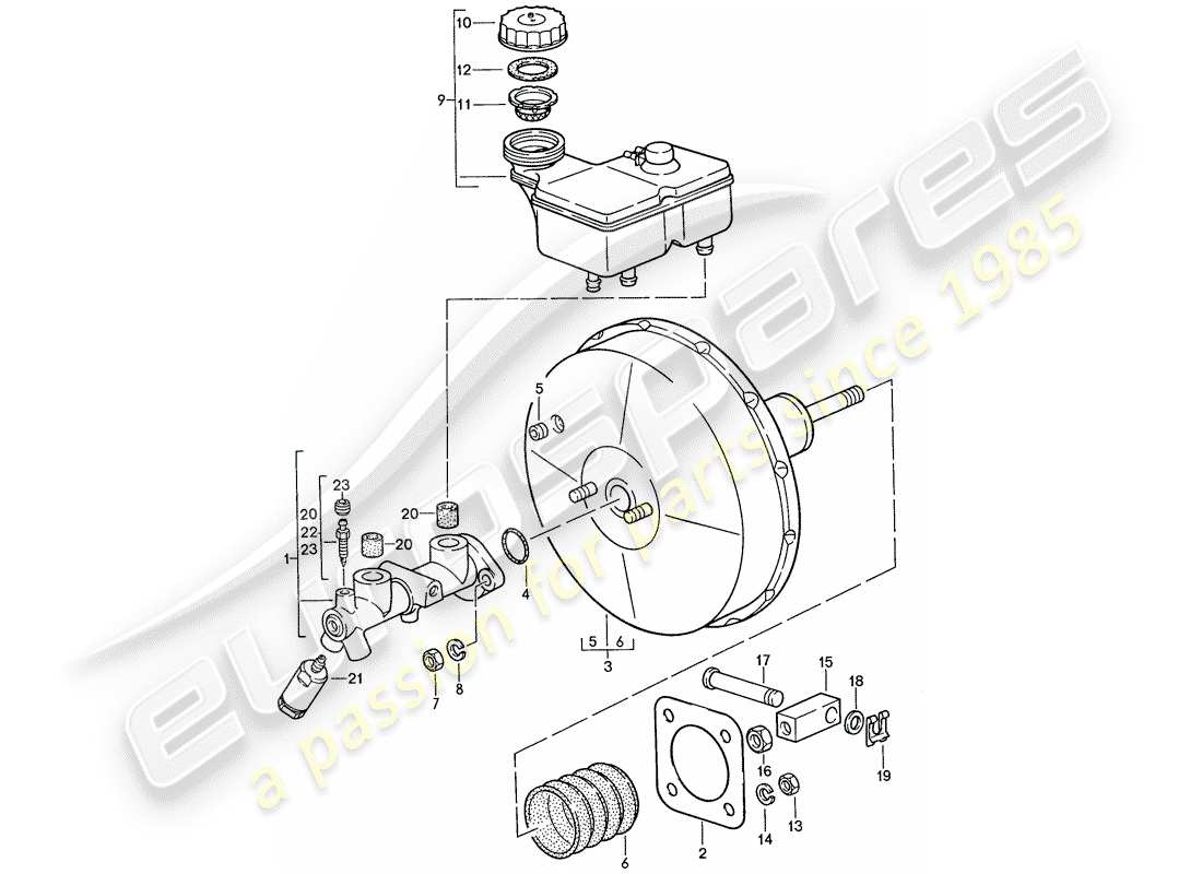 porsche 1990 (928) brake master cylinder - brake booster part diagram