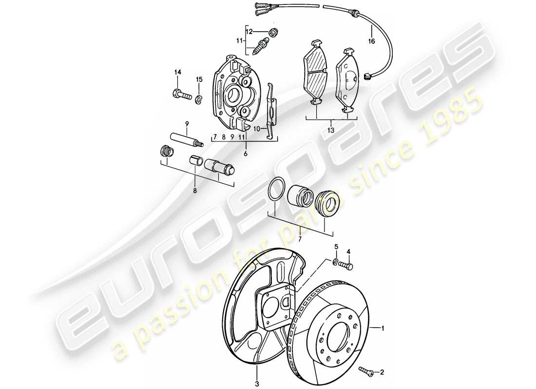 porsche 1982 (928) disc brakes - front axle - floating calliper - f 92-a0800 750>> - f 92-a0820 001>> part diagram
