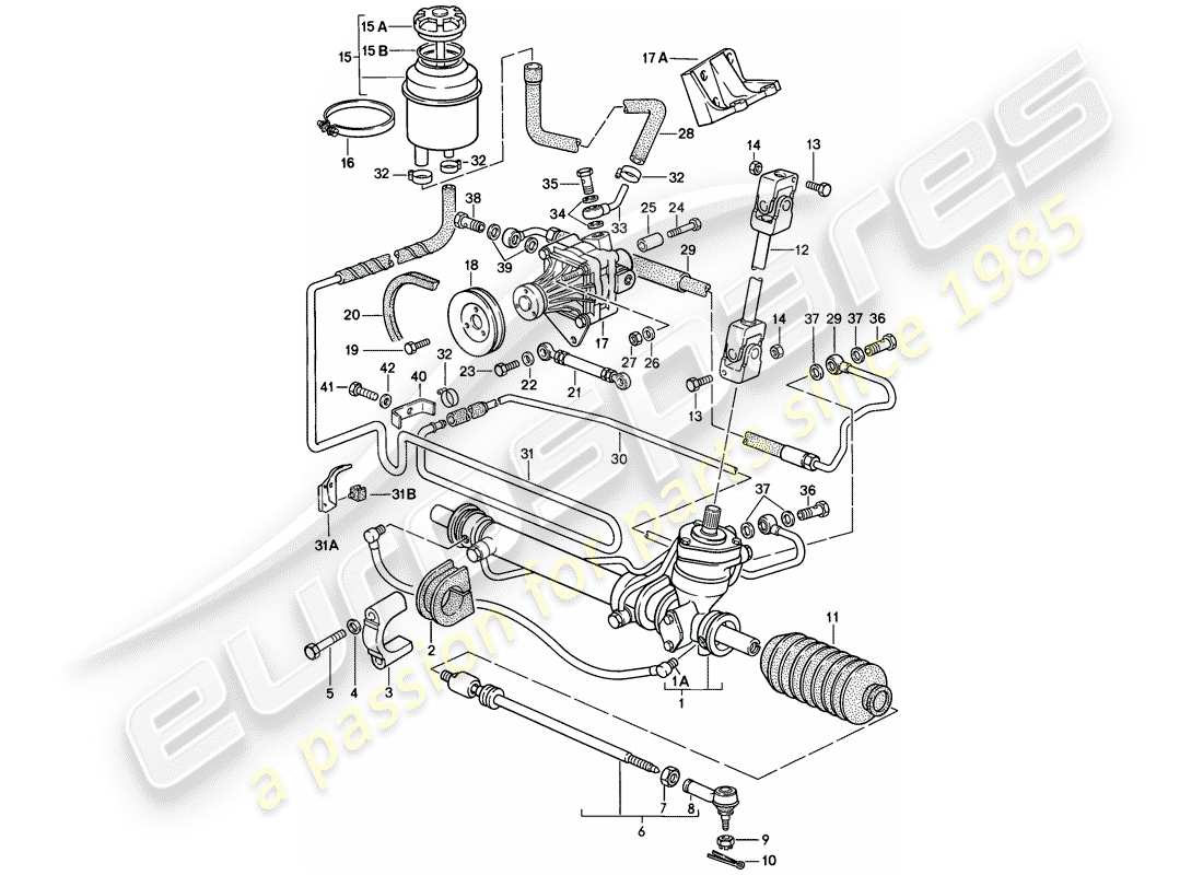 porsche 1984 (944) power steering - steering gear - power steering pump - lines part diagram