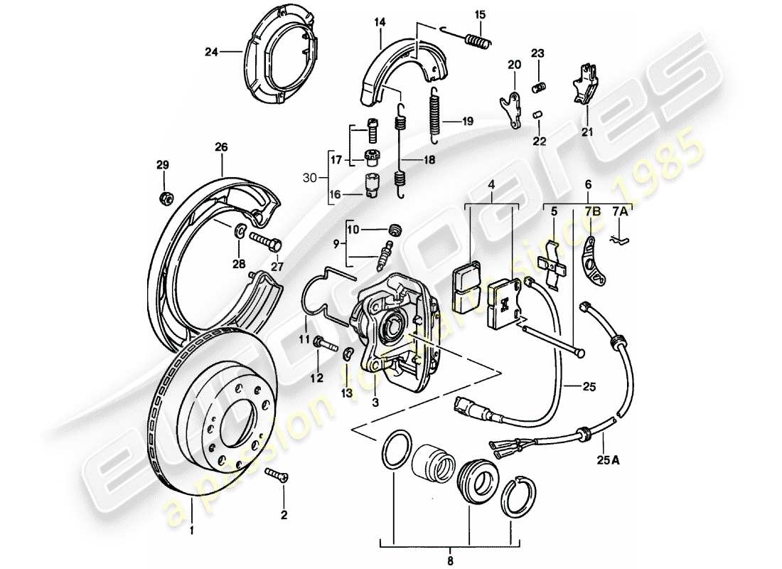 porsche 1980 (928) disc brakes - rear axle part diagram