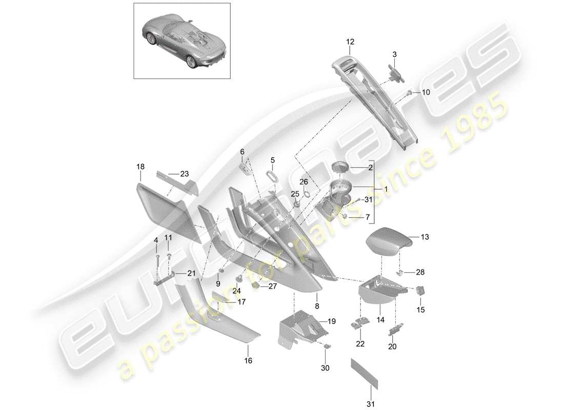 porsche 918 spyder (2015) center console part diagram