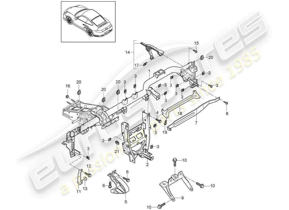 porsche 911 t/gt2rs (2012) retaining frame part diagram