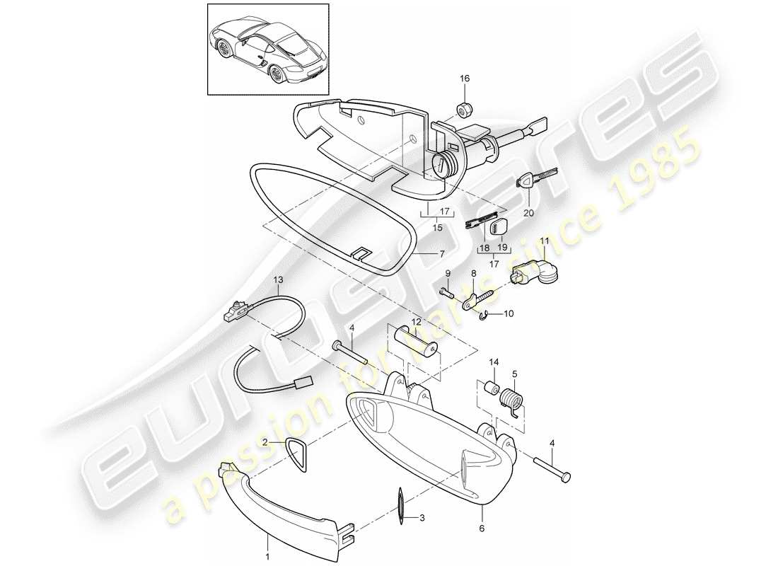 porsche 2012 (987 cayman) door handle part diagram