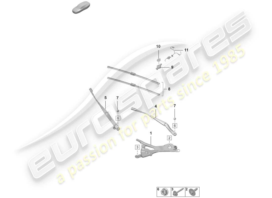 porsche 2019 (992-1) windshield wiper system compl. part diagram