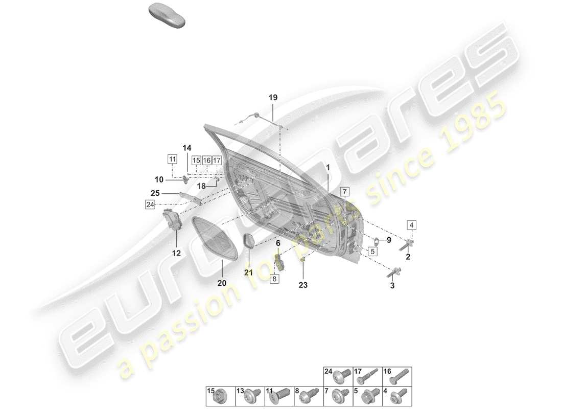 porsche 2020 (992-1) door shell parts diagram