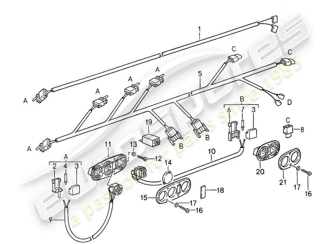 porsche 1987 (959) front seat - harness - switch parts diagram
