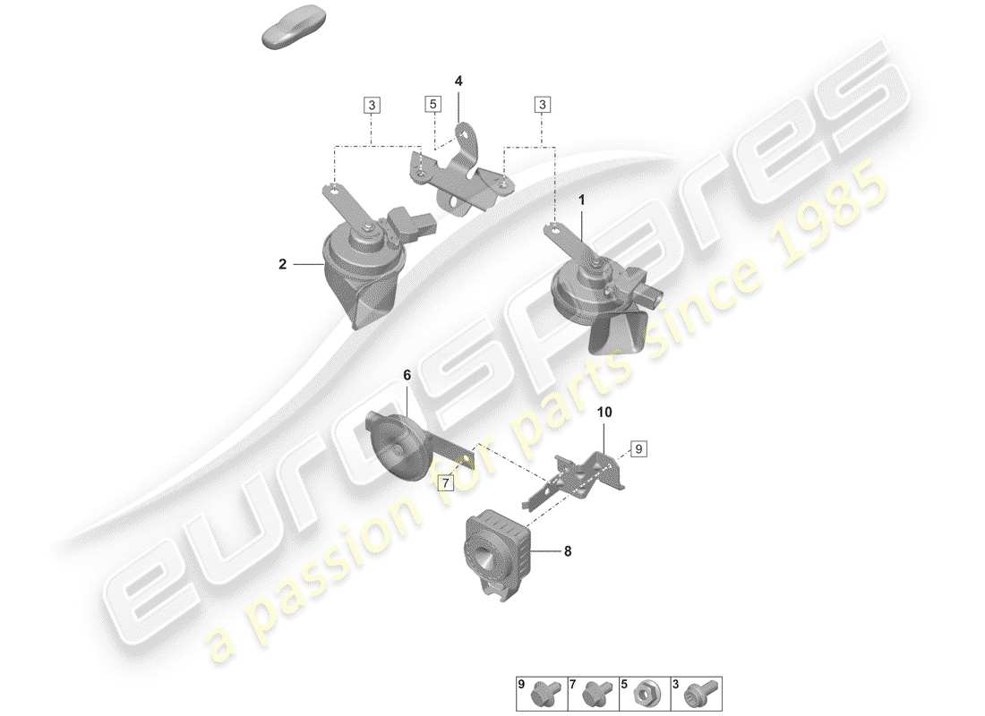 porsche 2019 (992-1) fanfare horn part diagram