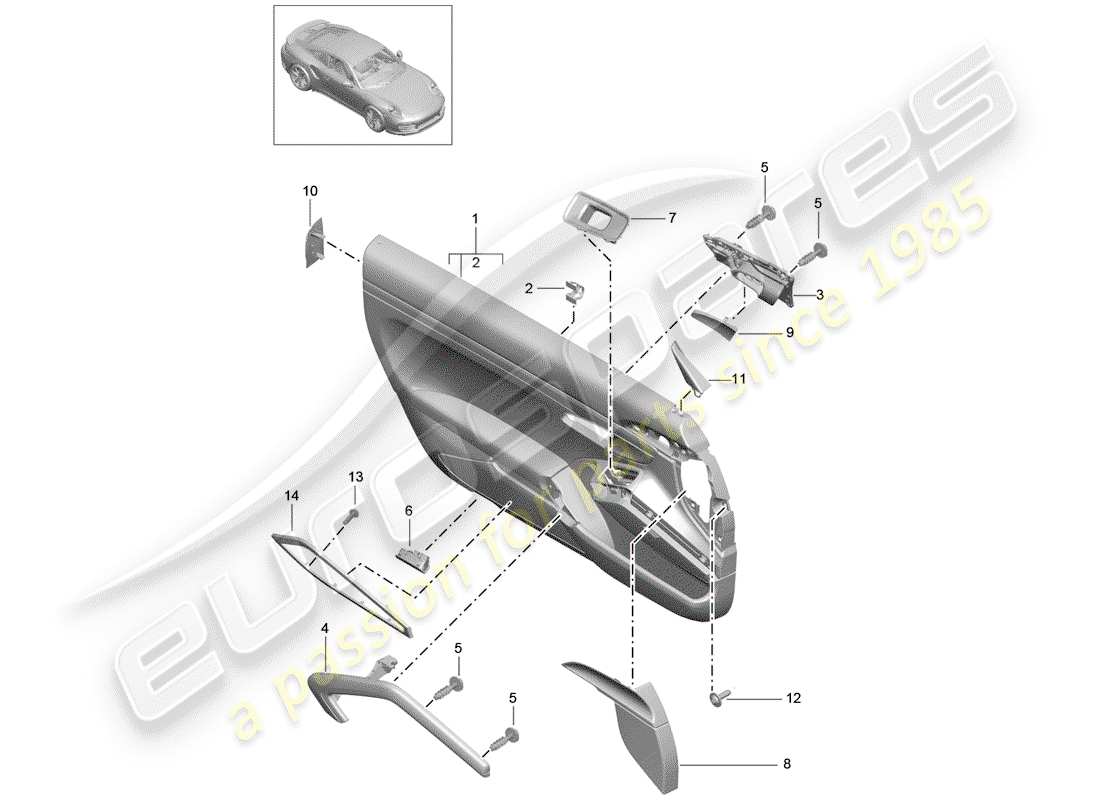porsche 2020 (991-2 turbo) door panel part diagram