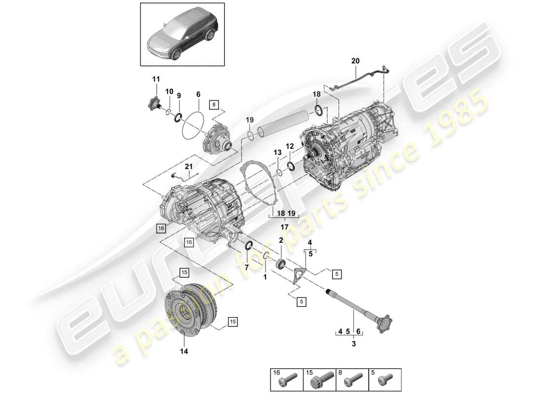 porsche cayenne e3 (2020) 8-speed automatic gearbox part diagram