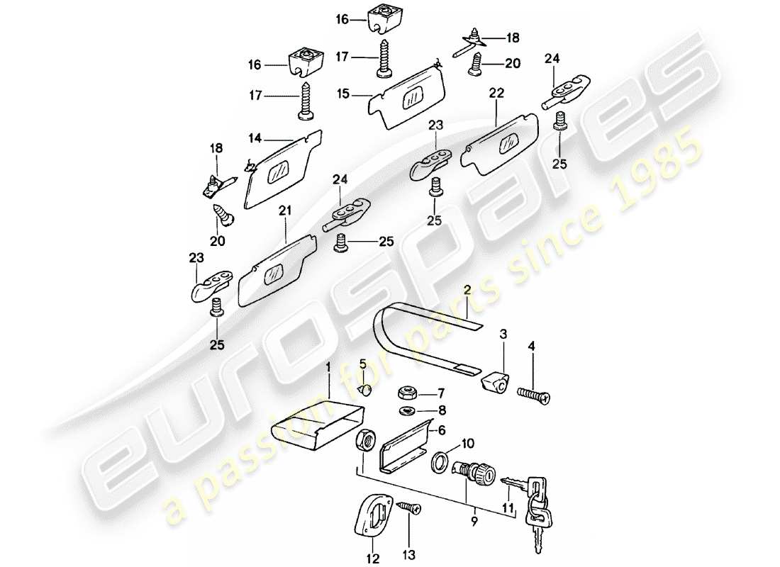 porsche 1980 (911) glove box - sun vizors part diagram