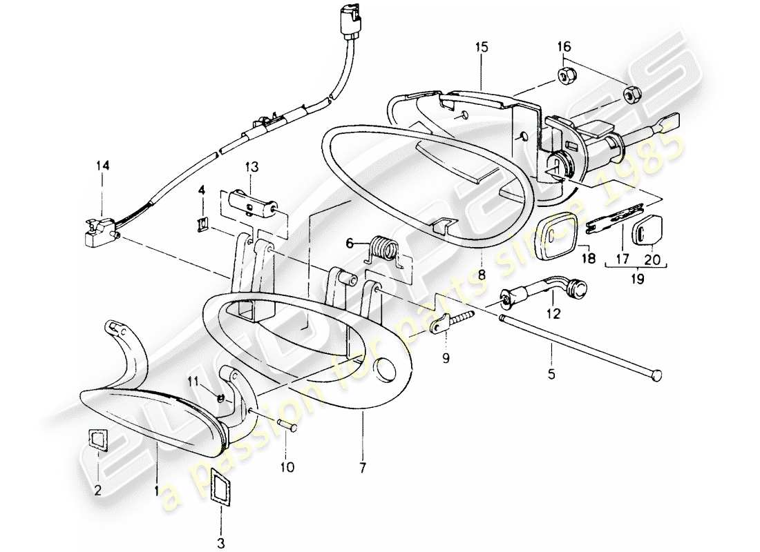porsche 2001 (986 boxster) door handle, outer parts diagram