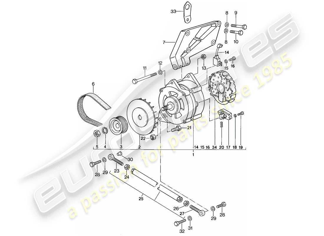 porsche 1982 (944) alternator - with: - fasteners parts diagram