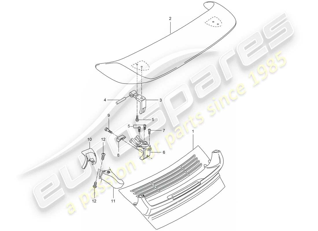 porsche 2003 (996 turbo / gt2) rear spoiler part diagram