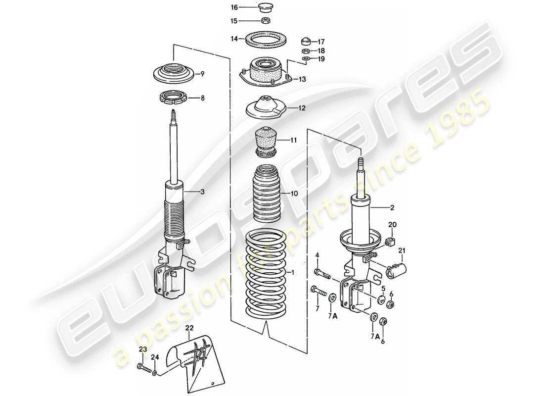 porsche 1992 (968) suspension - shock absorber parts diagram