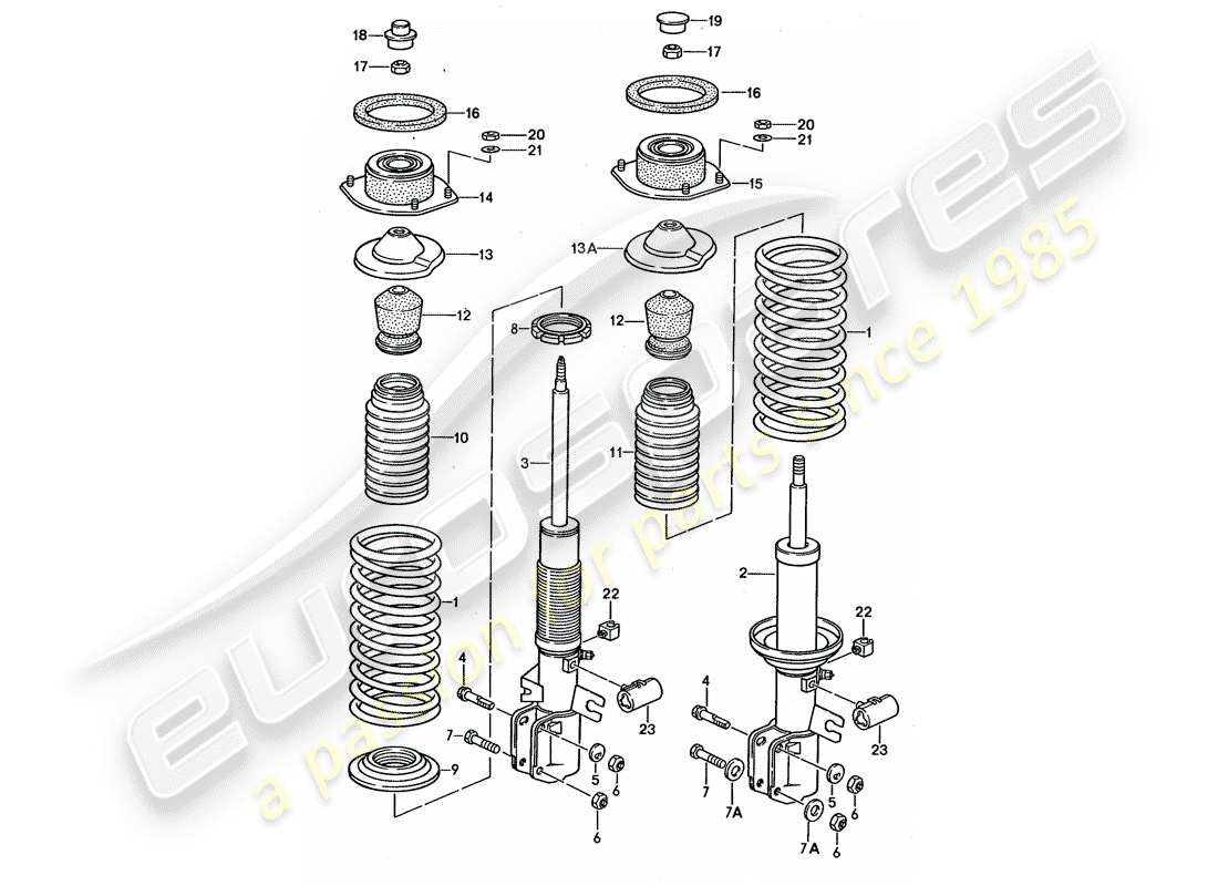 porsche 1991 (944) suspension - shock absorber part diagram
