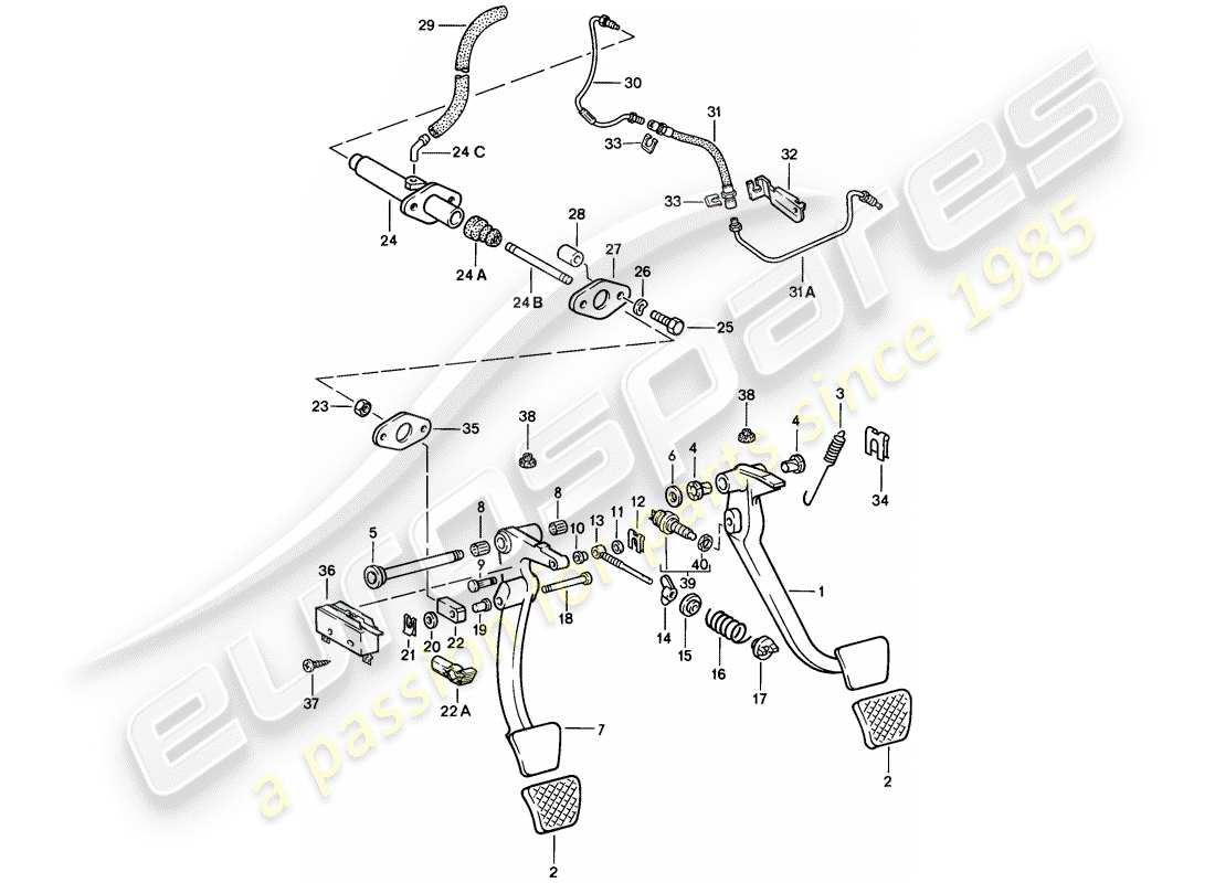porsche 1984 (928) pedals part diagram