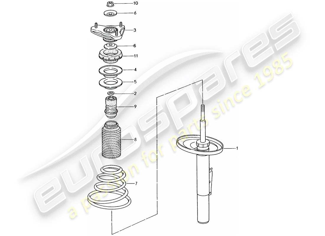 porsche 996 (2000) suspension - shock absorber part diagram
