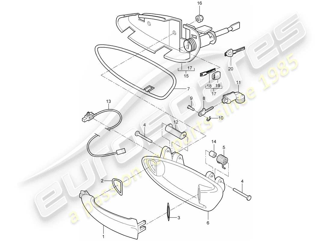 porsche 2008 (997-1 turbo / gt2) door handle part diagram