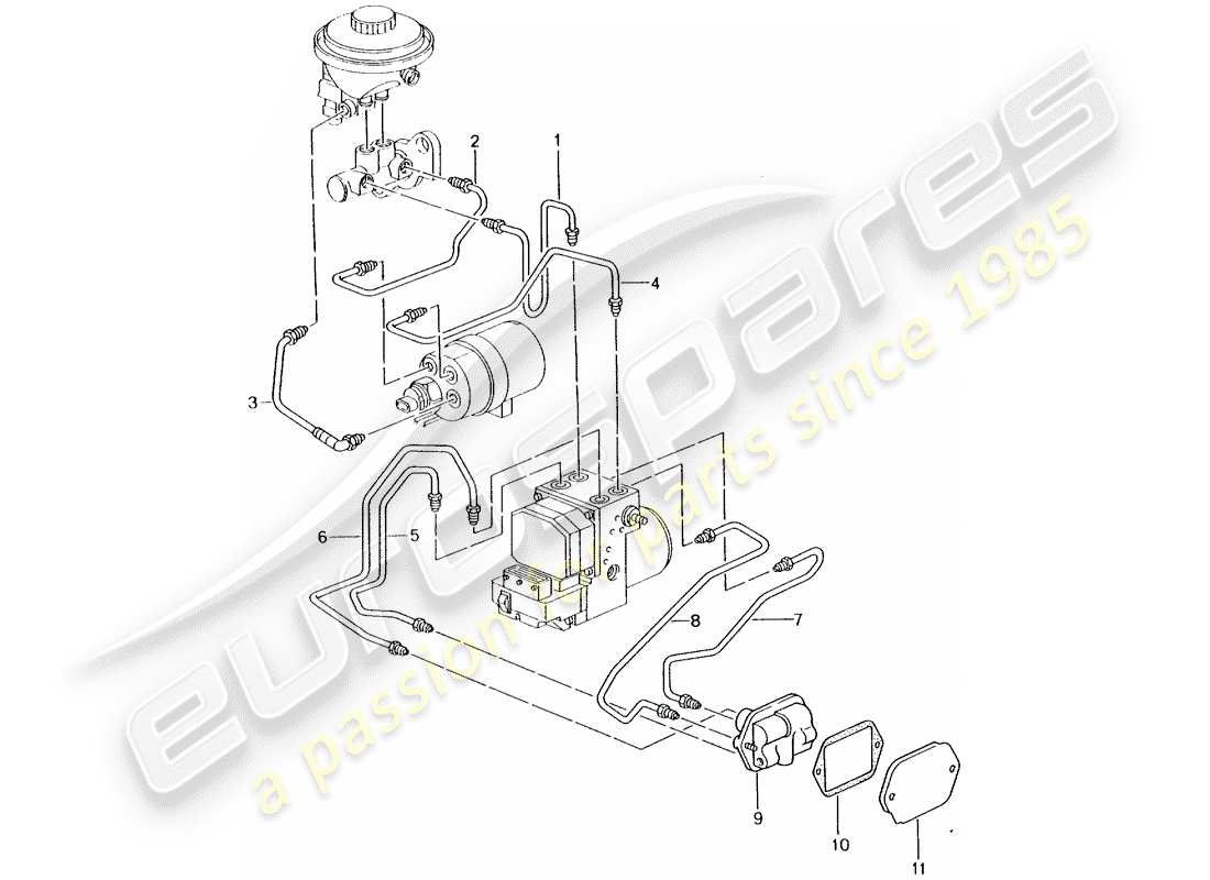 porsche 2003 (996 turbo / gt2) brake lines - front end part diagram