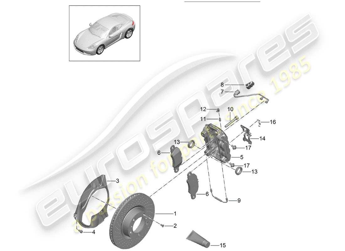 porsche 718 cayman (2018) disc brakes parts diagram