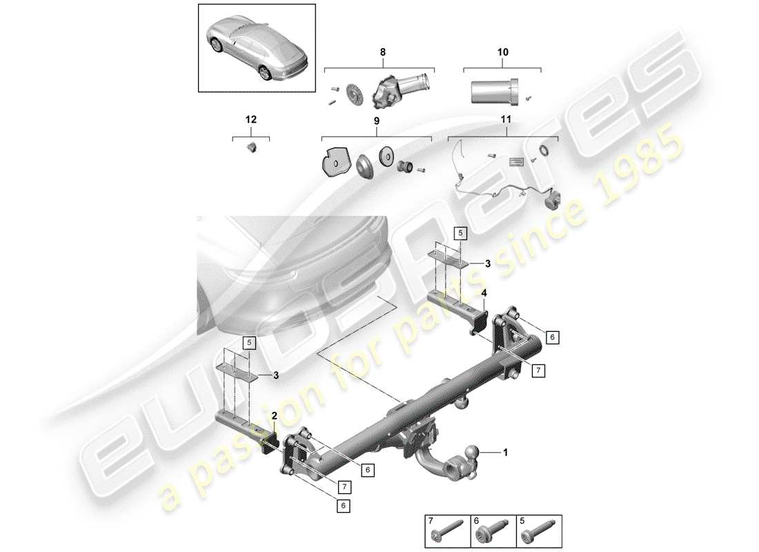 porsche 2020 (panamera 971-1) tow hitch part diagram