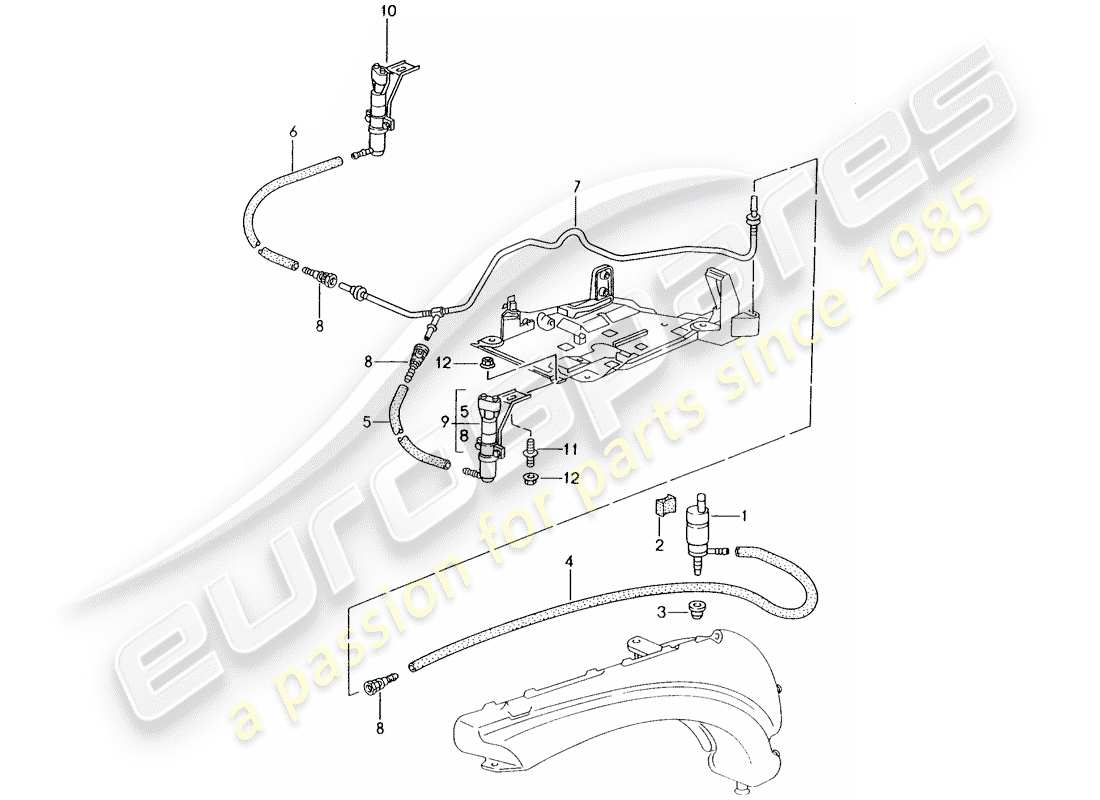 porsche boxster 986 (1999) headlight washer system parts diagram