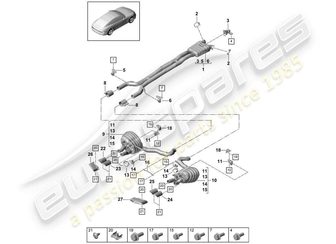 porsche 2020 (panamera 971-1) exhaust system part diagram