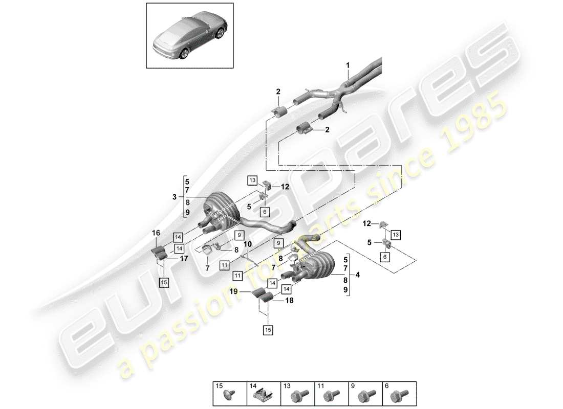 porsche 2020 (panamera 971-1) exhaust system part diagram