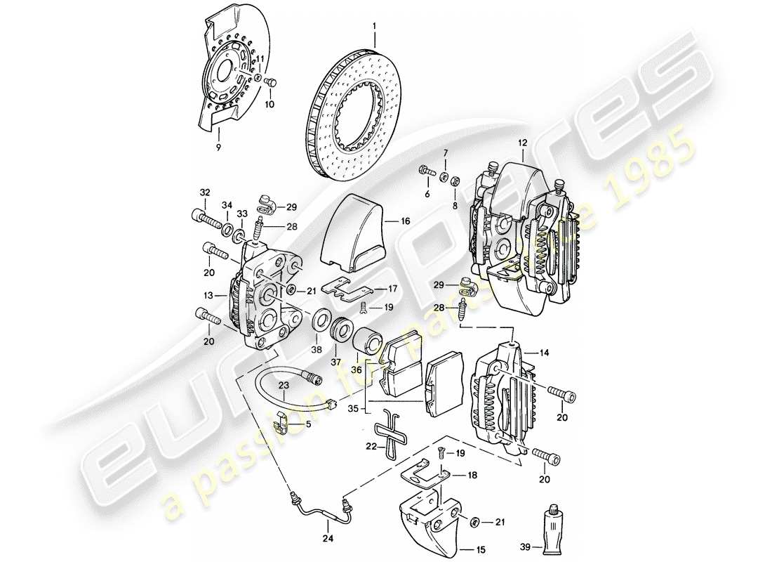 porsche 1987 (911) brake - front axle part diagram