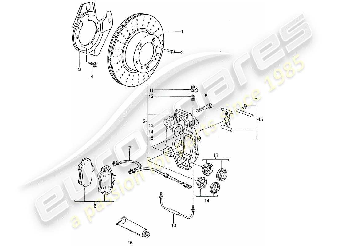 porsche 2001 (996 gt3) disc brakes - front axle part diagram