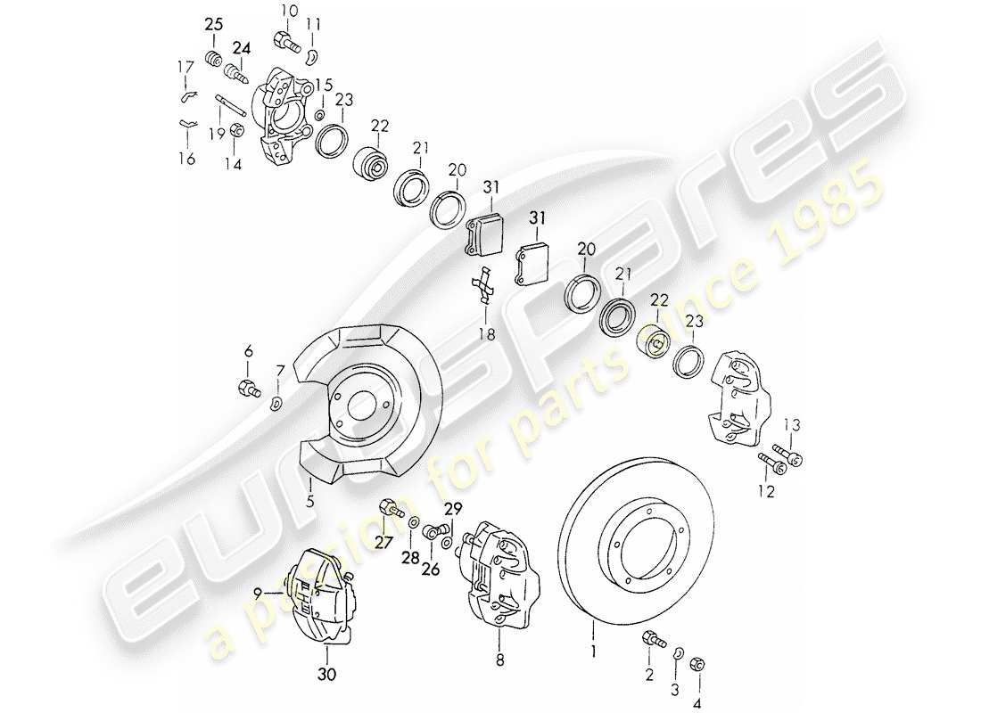 porsche 1973 (911) disc brakes parts diagram