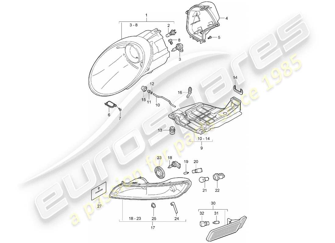 porsche 2007 (997-1) headlamp part diagram