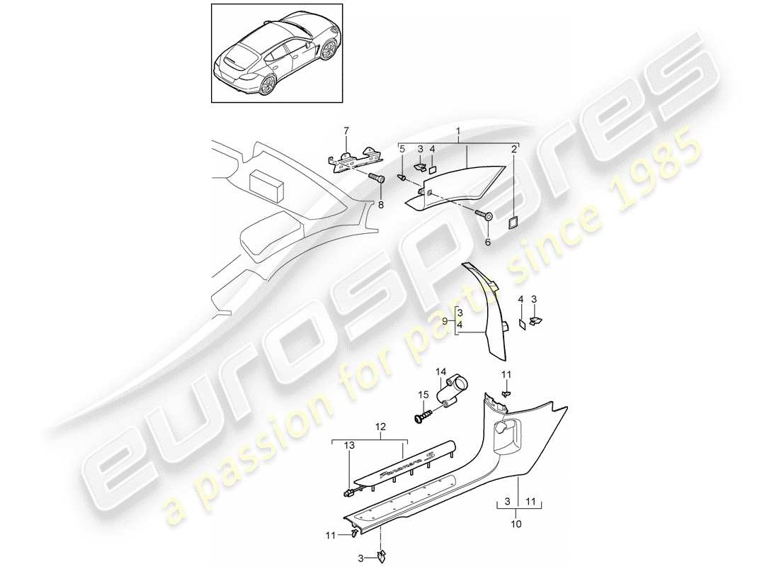 porsche panamera 970 (2016) a-pillar part diagram