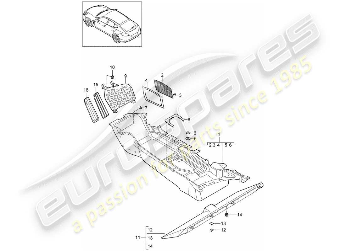 porsche panamera 970 (2016) floor cover parts diagram