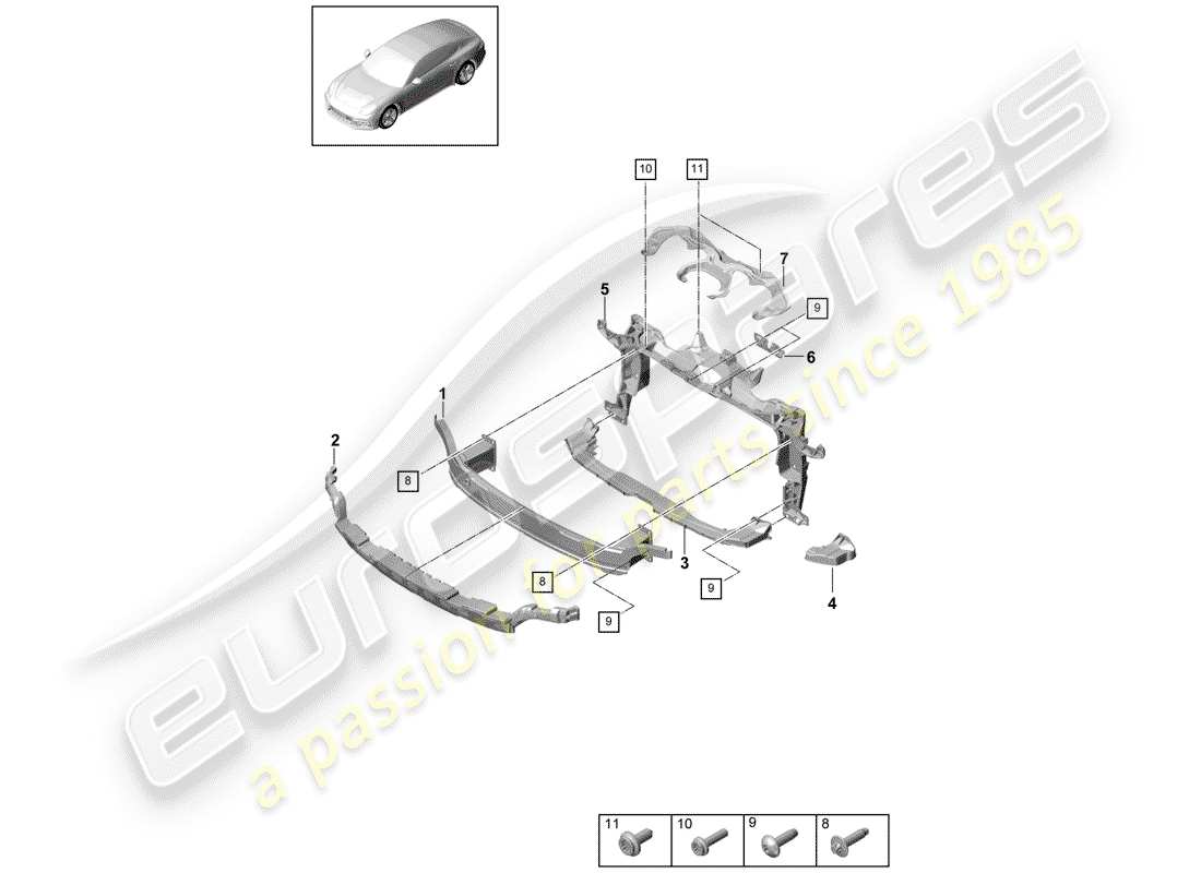 porsche 2018 (panamera 971-1) bumper bracket part diagram