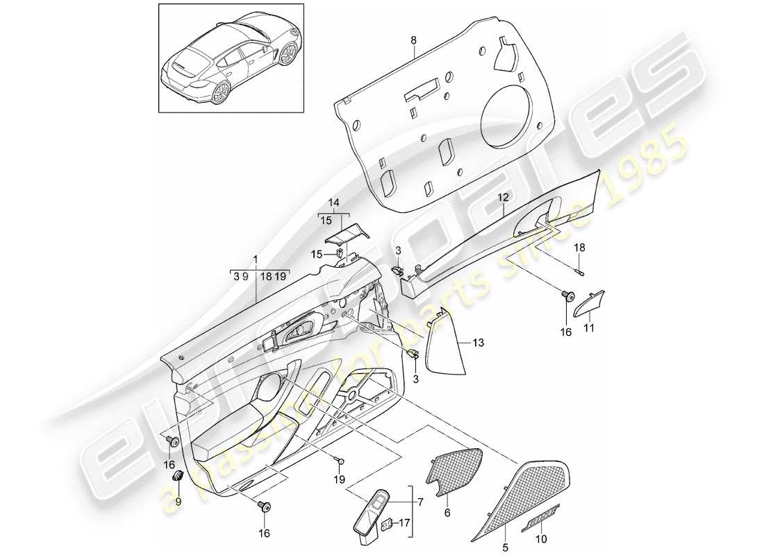 porsche 2013 (panamera 970) door panel part diagram
