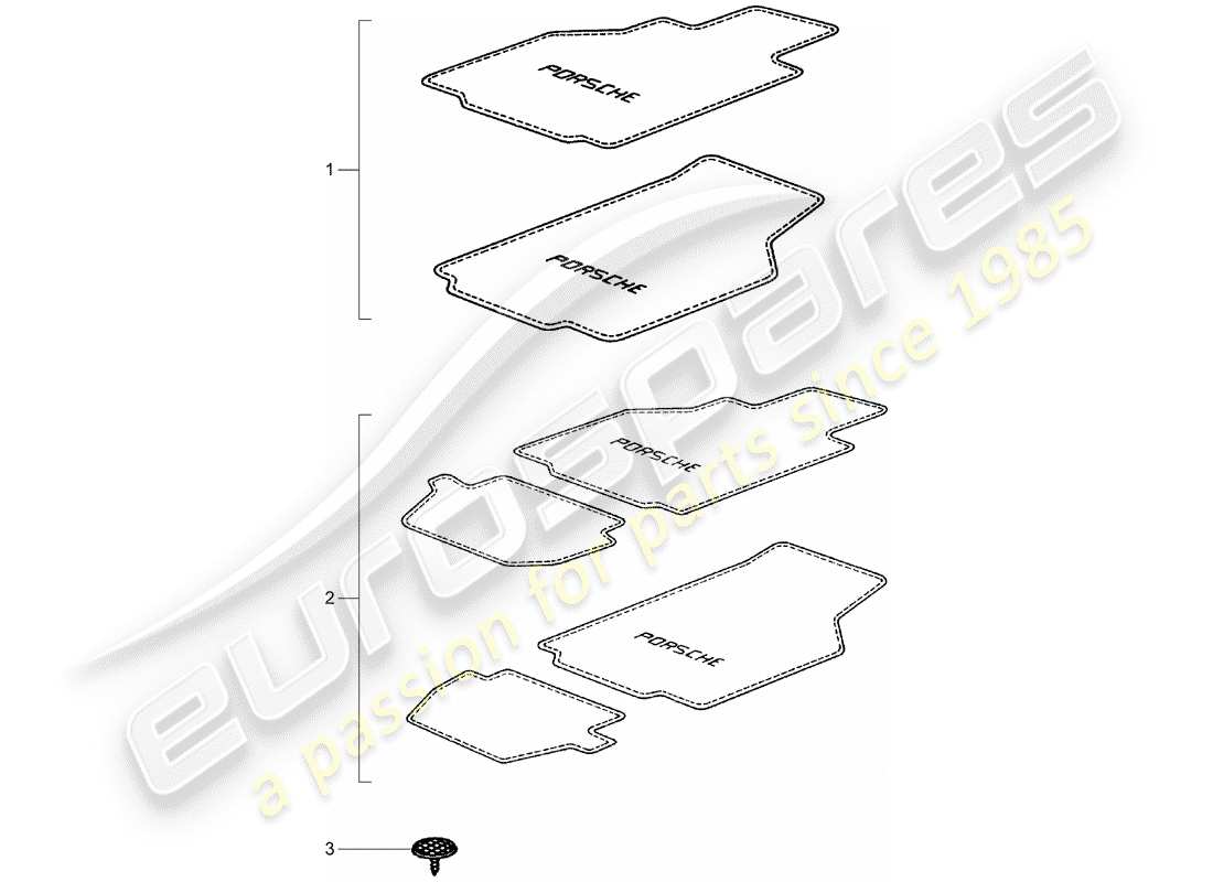 porsche 1990 (tequipment) floor mats part diagram