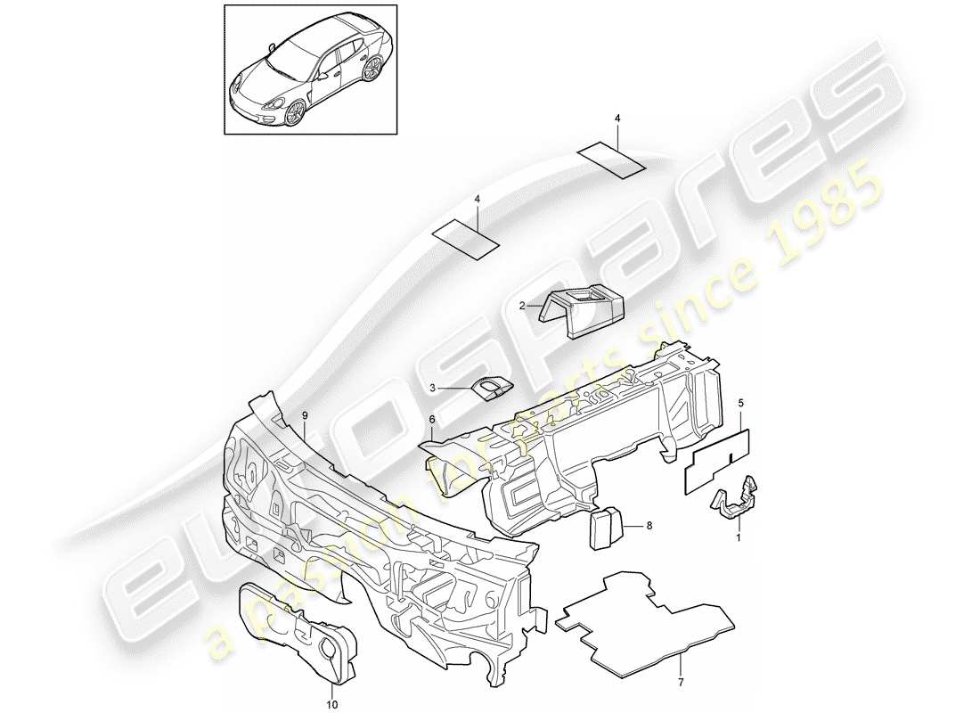 porsche 2015 (panamera 970) sound absorber part diagram