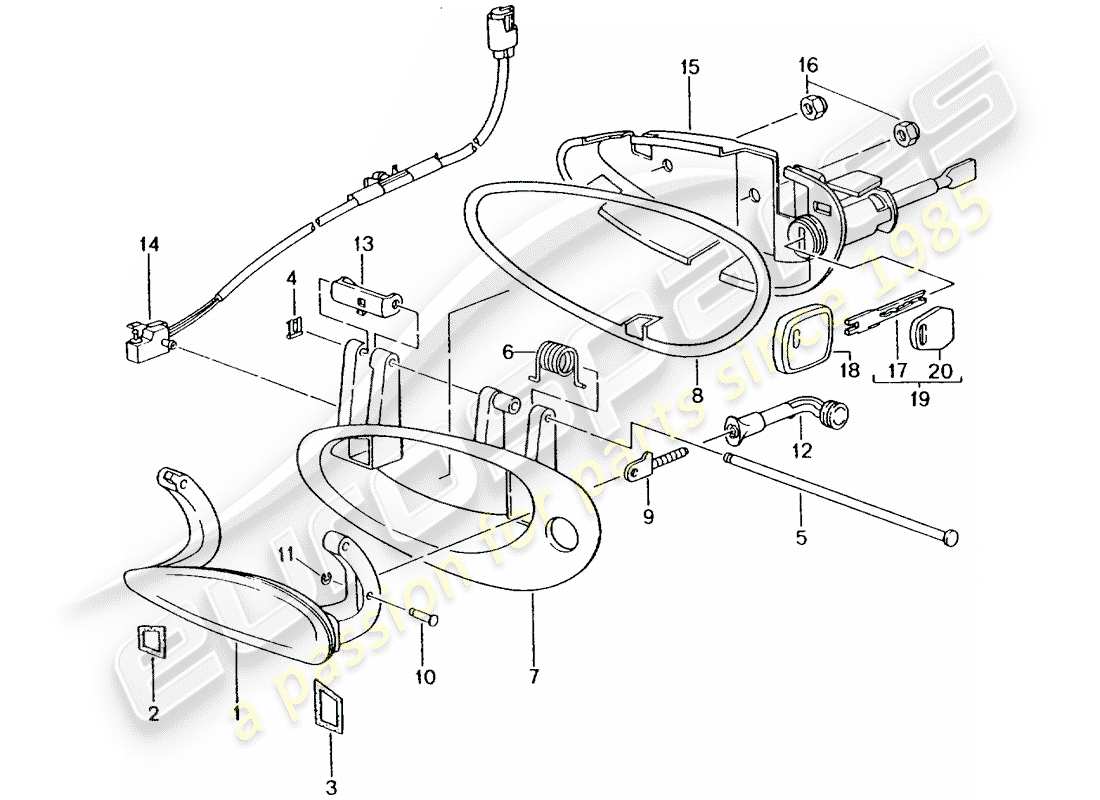 porsche 2005 (996 turbo / gt2) door handle part diagram