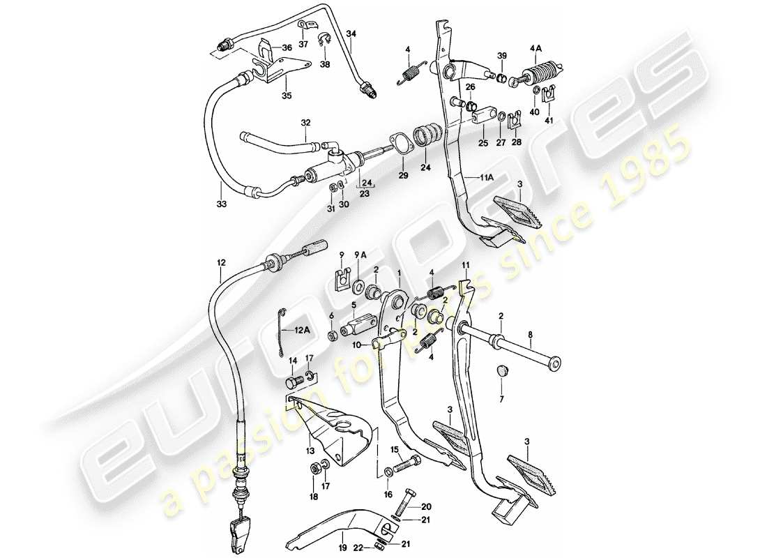 porsche 1983 (924) brake and clutch pedals - cluster part diagram