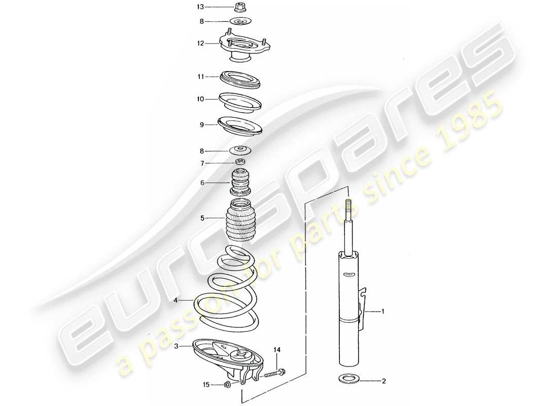 porsche 996 t/gt2 (2001) suspension - shock absorber strut parts diagram