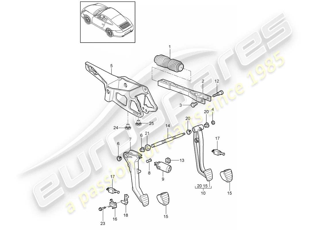 porsche 2010 (997-2) pedals part diagram