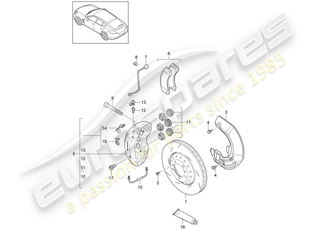 porsche panamera 970 (2014) disc brakes part diagram