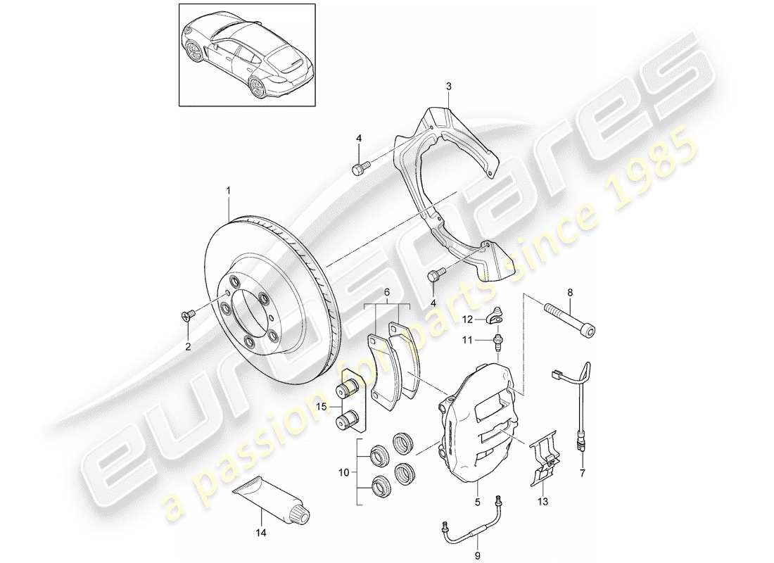 porsche panamera 970 (2016) disc brakes parts diagram