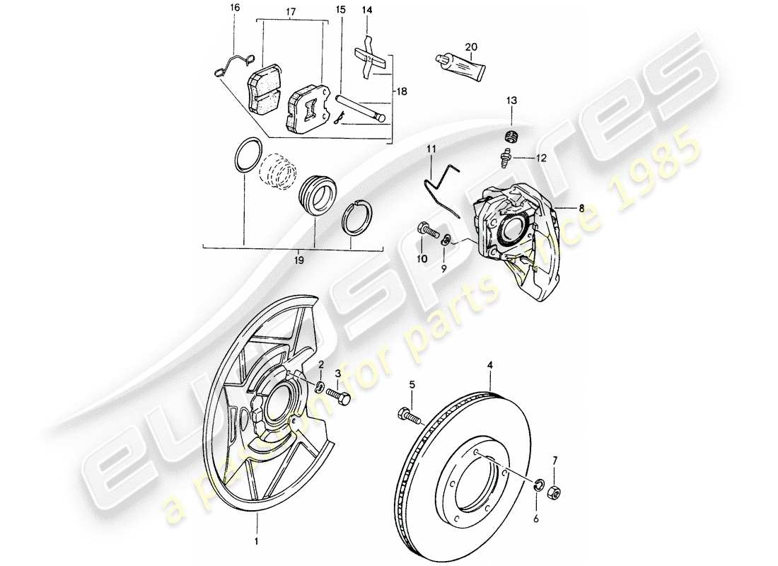 porsche 1986 (924s) disc brakes - front axle part diagram