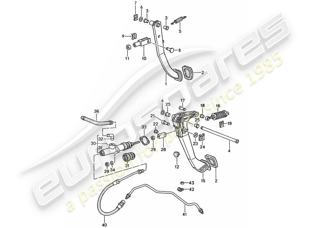 porsche 1992 (968) brake - clutch - pedals parts diagram