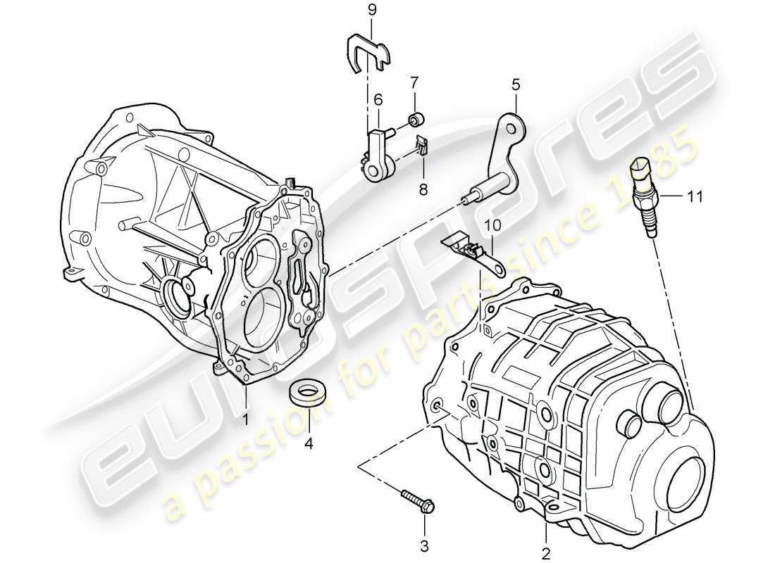 porsche 1999 (986 boxster) transmission case - transmission cover part diagram
