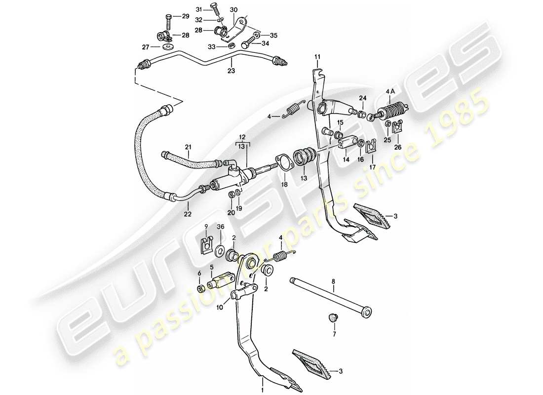 porsche 1986 (924s) brake - clutch - pedals part diagram